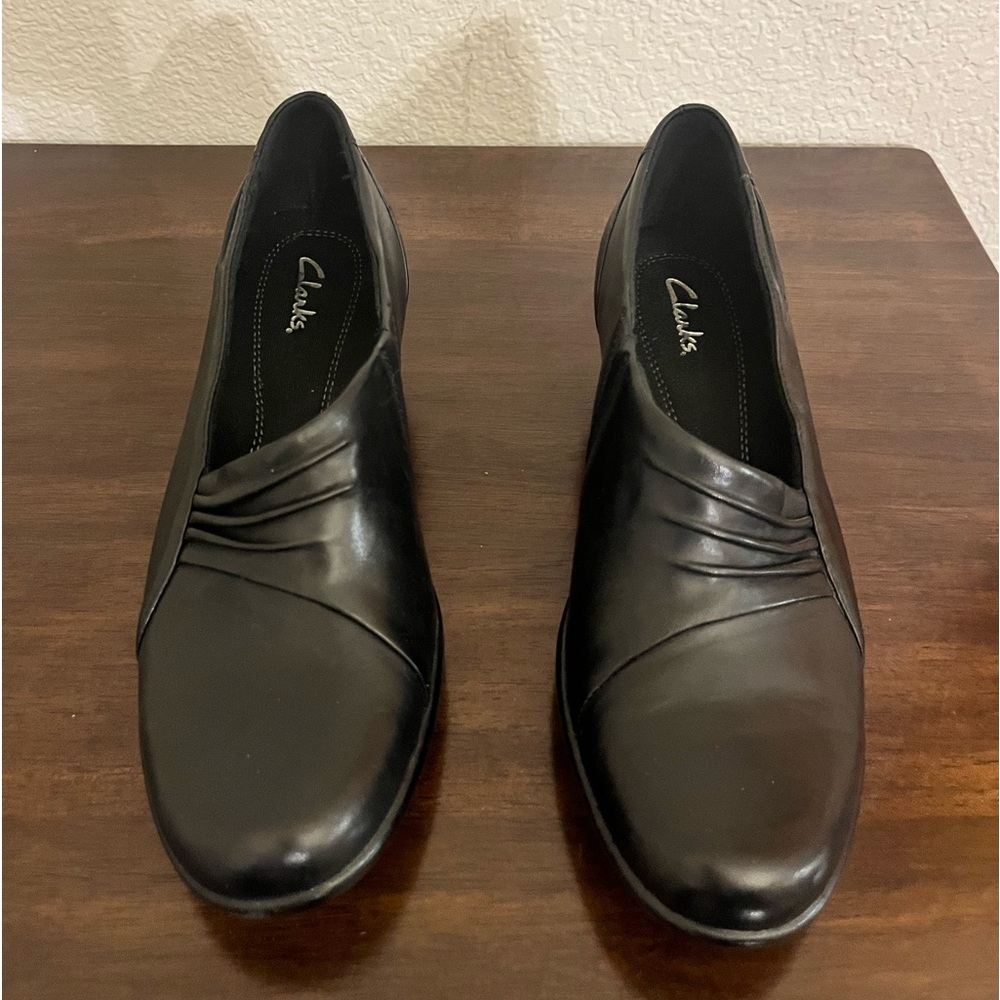 Clarks Pleated Black Loafers